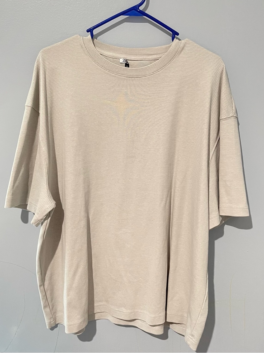 Zara Men's Gray Short-Sleeve Ribbed T-Shirt Size XL